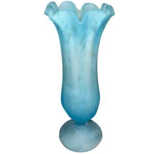 Vintage Frosted Blue Westmoreland Glass Footed Vase